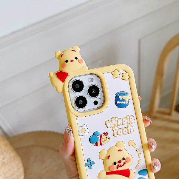 3D Tegneserie Sød Kawaii Dejlig Anime Bi Blomst Bjørn Form Børn Teenagere Piger Kvinder Blød Silikone Etui til iPhone 13 Pro Max Bjørn