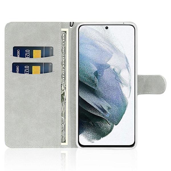 Käännettävä puhelinkotelo, jossa on kimaltavaa jauhetta, kätevä hihna ja tyylikäs lompakkokotelo Samsung Galaxy S22 5G:lle