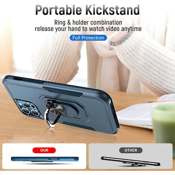 BlueCase til iPhone 13 Pro Max Nyt Design med 360 Graders Roterende Ring Stødsikker Dobbelt Lag Beskyttende Etui TPU og PC Beskyttelsescover Kompatibelt