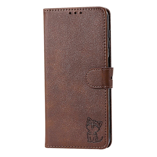 Præget flip-læder telefoncover med glad kat til Samsung Galaxy A34 5G