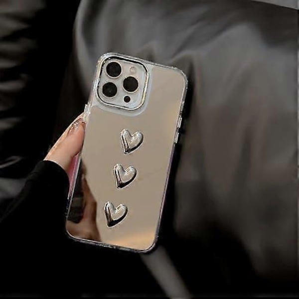 Spejl Etui til iPhone 13 Pro Max, Spejl med Sødt 3D Hjerte til Piger Kvinder Makeup, Hård Spejl Bagside+Klar Blød TPU Kofanger Slank Pasform Anti-Drop Beskyttelse