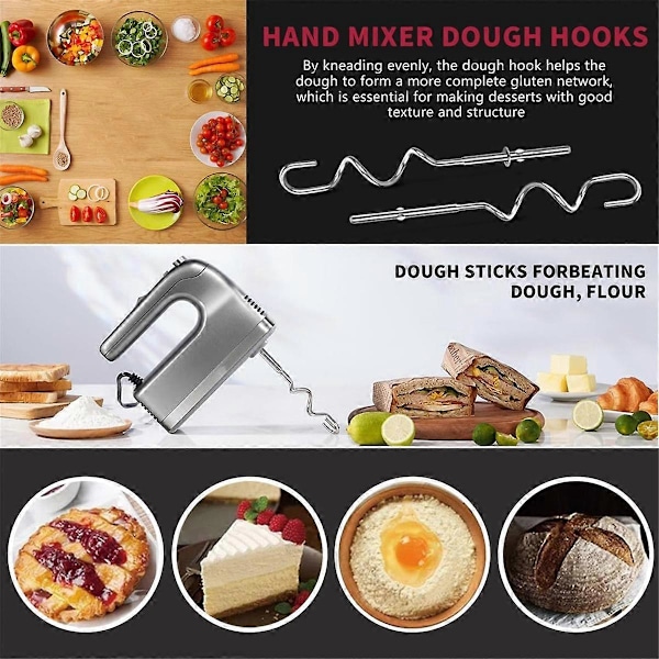 Dejkrog til håndmixer, erstatning for håndmixer dejkroge KHM512, dejkroge i rustfrit stål
