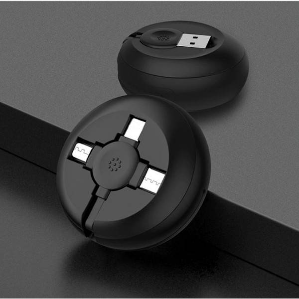 3-i-1 ladekabel - uttrekkbar ladekabel black
