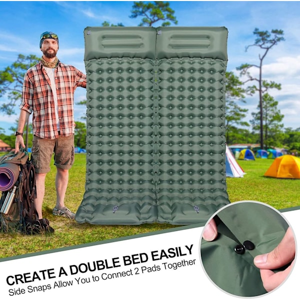 Camping liggeunderlag med fodpumpe og automatisk oppustning green