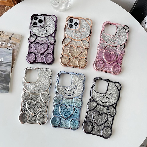 För iPhone 14 Pro Björnform Elektropläterad TPU-telefonfodral med Gradient Glitterpapper