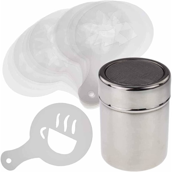 1 STK Pulverspreder i rustfrit stål, 16 STK Kaffe Latte Form Printmodel, 1 STK Plastik Kaffebønne Ske
