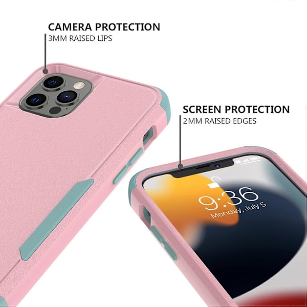 LINJOU Skal Designat för iPhone 13 Pro Max, med Full Body Gummi Armor Stötfångare Fallsäkert Skydd Rosa Grön