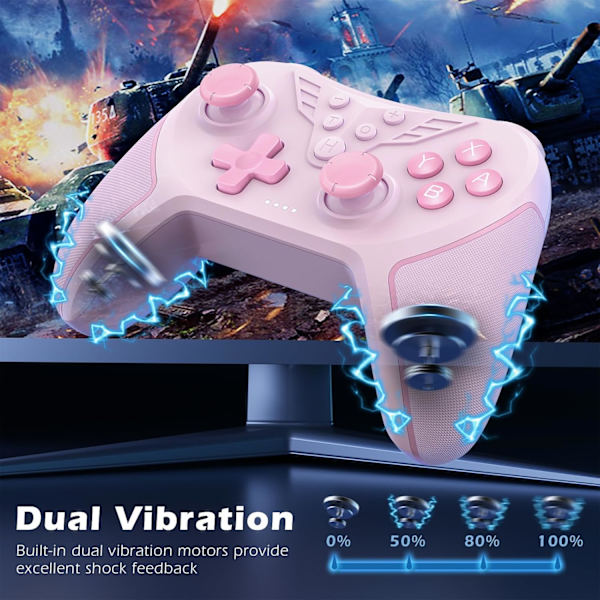 Controller til Switch, trådløs controller kompatibel med Switch Lite/Oled, TURBO/Macro programmering/justerbar vibration/6-akset gyroskop - Pink Pink