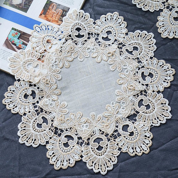 Langxiu Sirkulær Brodert Lin Spisebrikke Stoffkunst