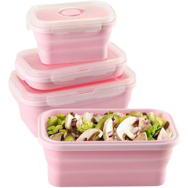 3-pack Silikon Lunchbox Bärbar Vikbar (Rosa)