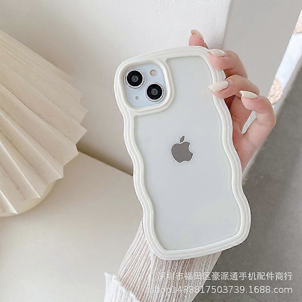 iPhone 14 (6,1 tuuman) kuori, söpö kihara aaltoileva kehys, läpinäkyvä kuori tytöille ja naisille, läpinäkyvä pehmeä silikoninen TPU-puskuri, iskunkestävä suojaava puhelinkuori