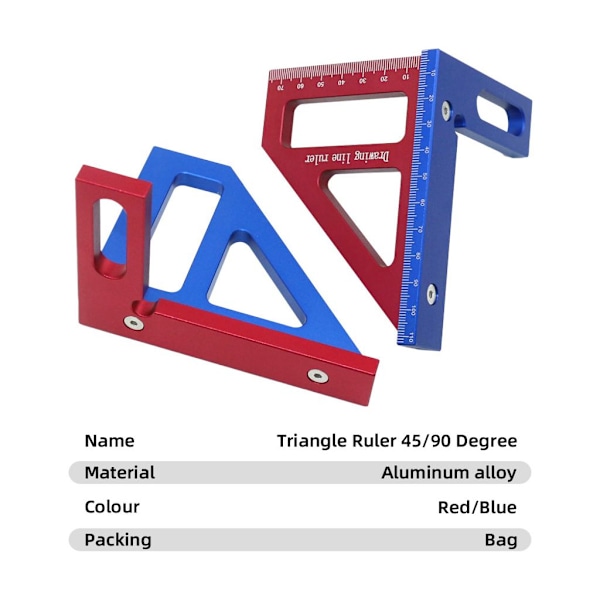 Träbearbetningsmåttstock 45/90 graders triangulär skribent
