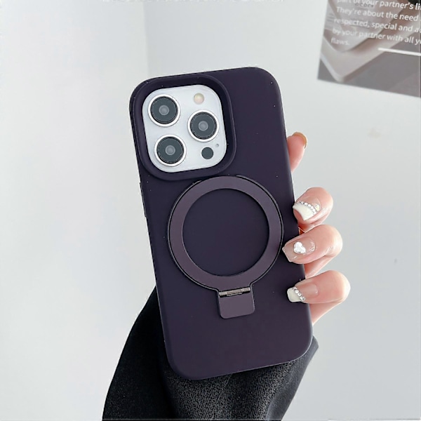 iPhone 15 -kotelo Fusion+ Silikoninen iskunkestävä silkkimäinen ja ohut pudotussuoja Puhelinkotelo sisäänrakennetulla jalustalla iPhone 15:lle (violetti) 2023