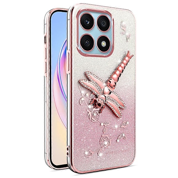 Deksel til Xiaomi 14T med Dragonfly-stativ, TPU, blomster og glitter