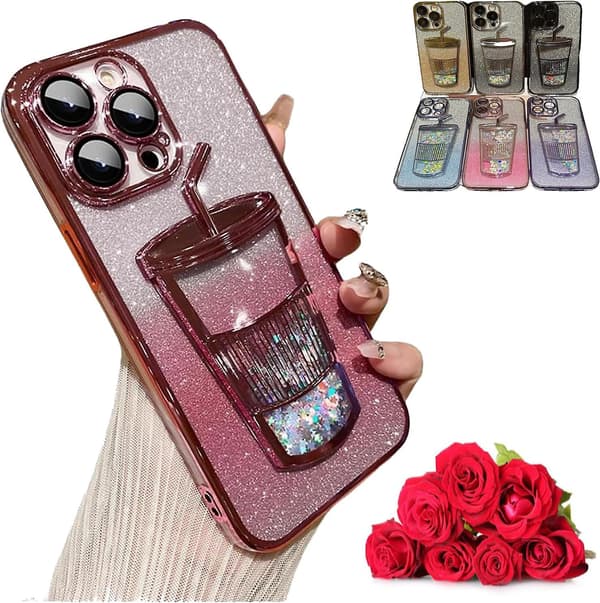 Gradient Glitter Flytende Sand Melk Te For Iphone Deksel, Gradient Glitter Melk Te Telefondeksel, Elektroplettering Gradient Glitter Flytende Sand Kopp Telefondeksel, 3d M