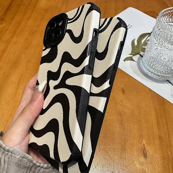 Designat för iPhone 14 Skal, Mjukt PU-läder TPU och Söt Konst Vågig Målad för Kvinnor Flickor, Slimmad Skyddande Stötsäker Kompatibel med iPhone Ca