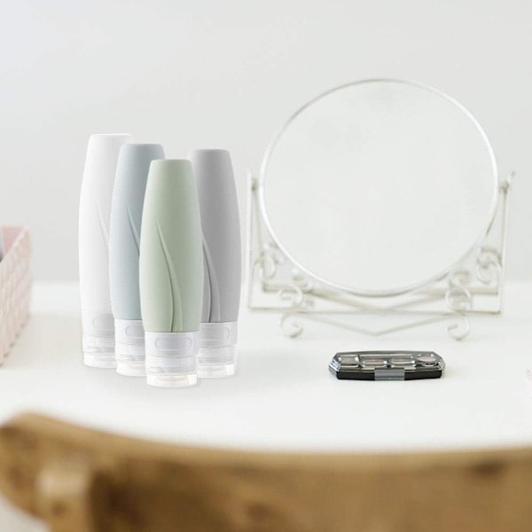 Silikon Rejsesæt med Flasker, 4 stk. Genopfyldbare & Klemmebare (60ml)