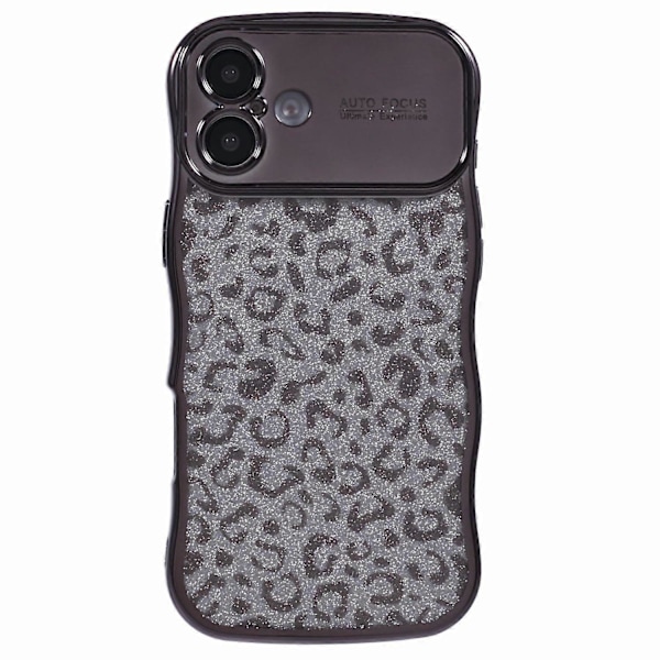 Til iPhone 16 Cover Krøllet Ramme TPU Telefon Cover Leopard Print Glitter-Sort