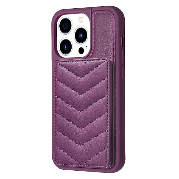 För iPhone 14 Pro Mobilskal Våg Sömnad Textur Ställ Fodral TPU+PU Läder Mobilskydd m