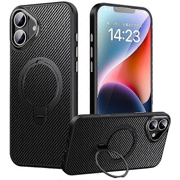 Magnetisk deksel med ringholder og støtte for iPhone 16 Plus, PC+TPU, støtsikkert