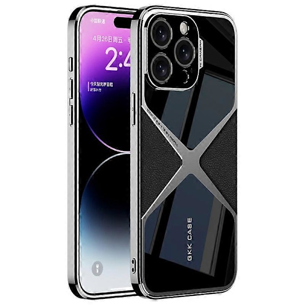 För iPhone 14 Pro Max Skarvad Telefonfodral Läderbelagd TPU+PC Hybrid Skal