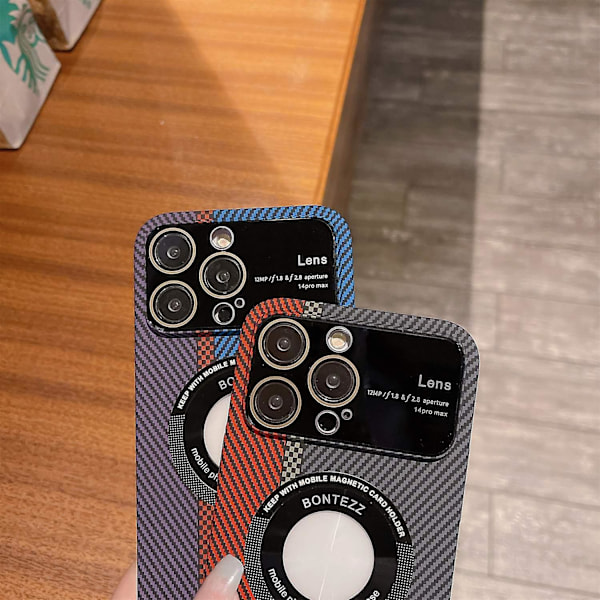 För iPhone 13 Pro 6.1 tum Kolfiber Mobilskal Konkav Lins Inbyggd Metallring/Röd