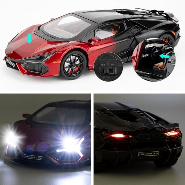 imtfzct Lamborghini Reventon 1/24 Støbt Modelbil med Lyd, Lys og Tilbagetræk, Samlermodel, Gave til Børn (Rød)