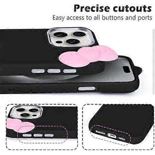 Kompatibel med iPhone 16 Pro Cover, Sødt 3D Sløjfe Design Blødt Silikone Stødsikkert Cover til iPhone 16 Pro 6.3\" 2024 Sort