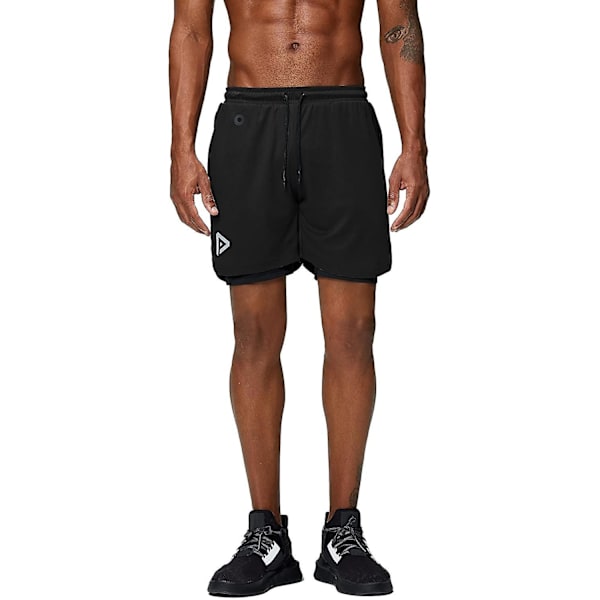 2 i 1 Løbeshorts med Telefonlomme Gym Træning Hurtigtørrende Herreshorts 5 Tommer Sort