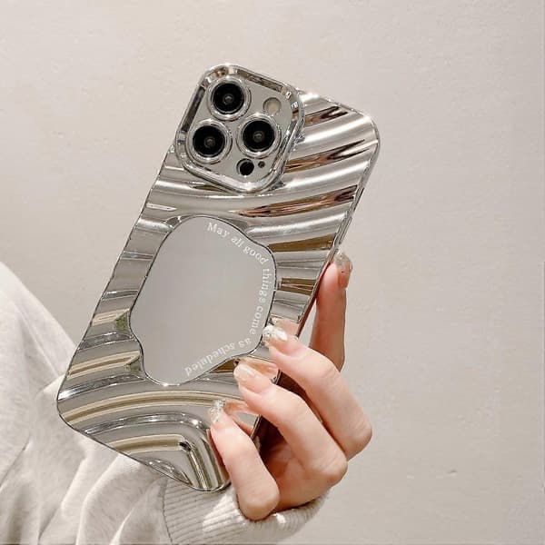 For iPhone 15 Pro Max Bølgete Tekstur Elektroplettering TPU-deksel Akryl Speil Telefondeskall