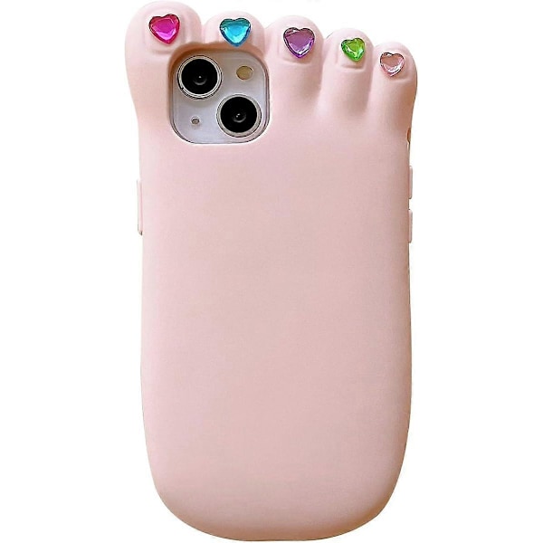 Flickor Kvinnor Kreativ Super Rolig Nyhet Trendig Diamantdekoration Tånagel Rosa Fot Silikon Gummi Mobilskal kompatibelt med iPhone 13