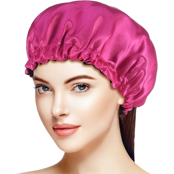 Packs Satin Sleep Cap Brusehætte, Justerbar Silkeagtig Sleep Bonnet Badehat til Kvinder Langt Krøllet Hår