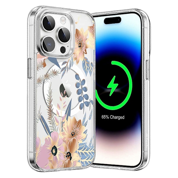 1 ST Magnetisk Skal för iPhone 16 Pro Max Floral, Sött Lyxigt Transparent Blomsterskal för Kvinnor Flickor Mjuk Elegant Plätering [Kompatibel med Magsafe] Prot