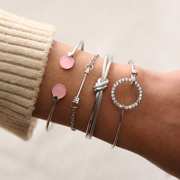 Minimalistisk Armbånd med Diamant, Knute og Sirkel for Kvinner gold