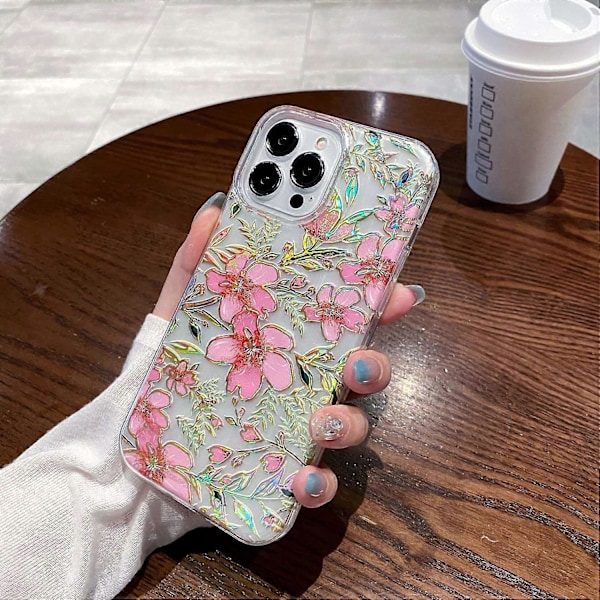 iPhone 15 Pro puhelinkotelo TPU+PC puhelimen suojakuori kimaltava jauhe punainen kukkakuvio