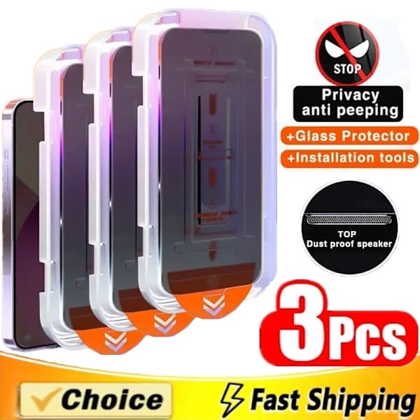 3 kpl Privacy Glass 8K karkaistu näytönsuoja iPhone 16 Prolle, pölytiivis