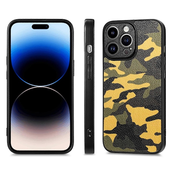 Kamouflage Läder Baksida Skal för iPhone 14 Pro