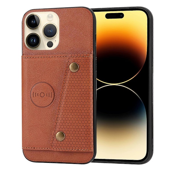 For iPhone 14 Pro Max Dobbel Spenne Kortspor PU+TPU Telefondeksel