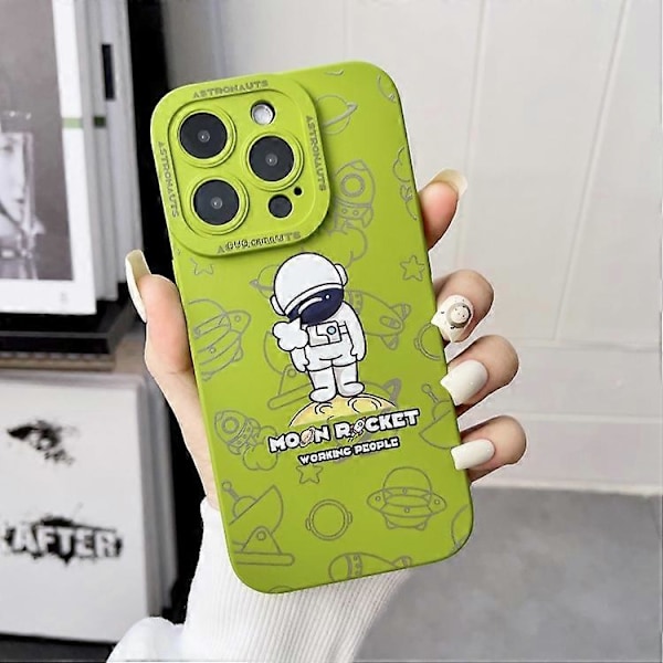 iPhone 15 nestemäinen silikoni Astronautti-kuvio puhelinkotelo