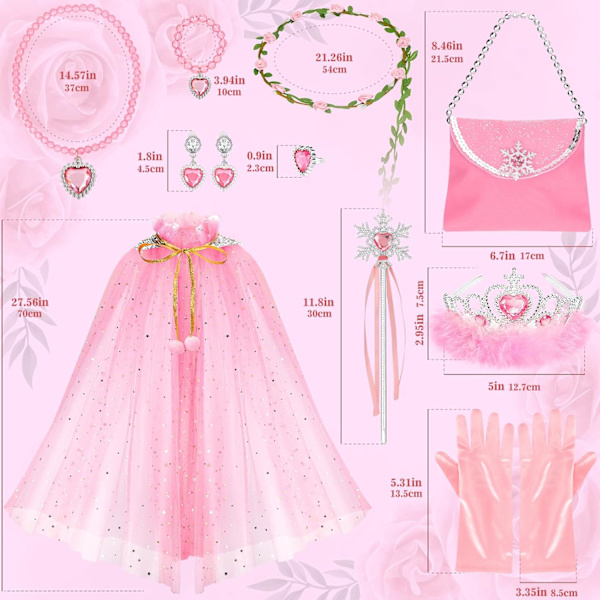 Prinsesscape-set, 12 st Prinsesskläder för Liten Flicka, Prinsessklänningar för Flicka 3-8 År Födelsedagspresent