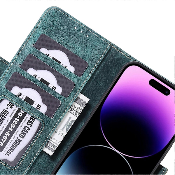 Retro Wallet Telefoncover i PU-læder med Stødsikkert Stativ til iPhone 15 Pro Max