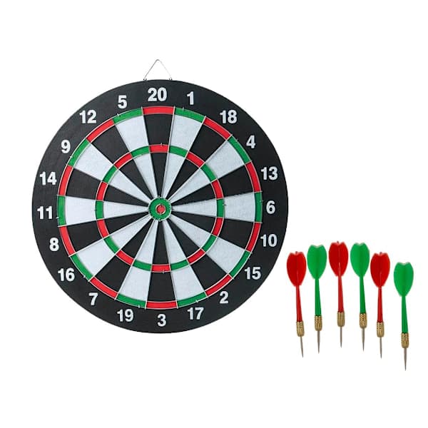 Dartskive med 6 pile - Sort dartskive, indendørs og udendørs underholdning