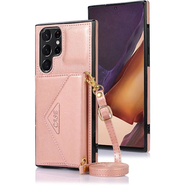 Kedjefodral för Samsung Galaxy S22 Ultra, PU Läder Snodd Fodral Mobiltelefonväska Hängande Skyddsfodral Med Korthållare Fodral Vikbart Stötsäkert B