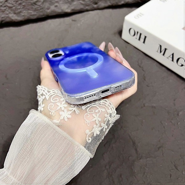 Til iPhone 16 Cover Kompatibel med MagSafe Blækmaleri IMD PC+TPU Telefon Cover - Blå
