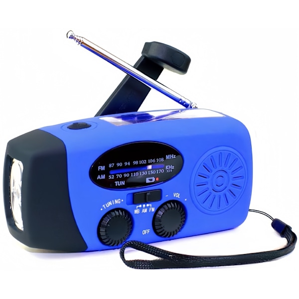 Påskerbjudanden! Högkvalitativ Vevradio med Solceller, Ficklampa och 2000mAh Powerbank SOS Nödsituation - blå 300 blue