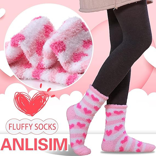 6 Par Damsockor i Plysch, Mysiga Vintersockor, Tjocka Pink