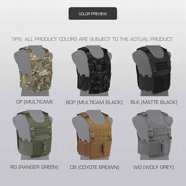 LV-119 Lågprofil Slick Plate Carrier Taktisk Väst Airsoft Militär Krigslek Lätt Anpassningssystem Slickster Assault Väst VE-73 BLK