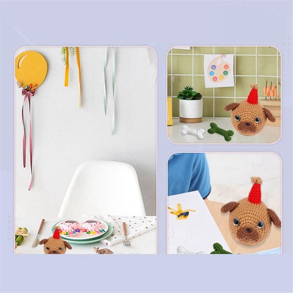 Kompletta virksatser för nybörjare, DIY Balsa Puppy Crochet Kit med stickmärken Enkel garnboll, instruktion