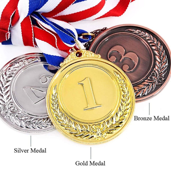 Kultaiset, hopeiset ja pronssiset palkintomitalit kaulanauhalla, olympiatyyliset metallivoittajan mitalit, 3 kpl