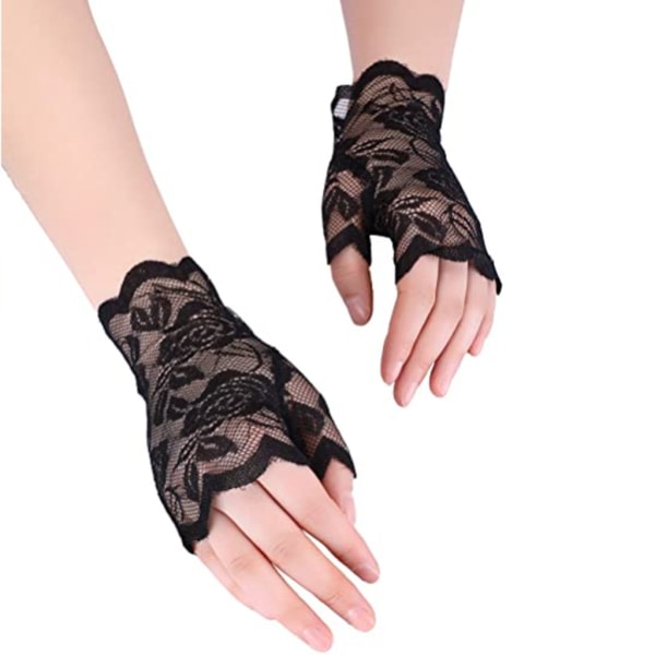 2 par spetshandskar, fingerlösa handskar i blomspets för kvinnor,